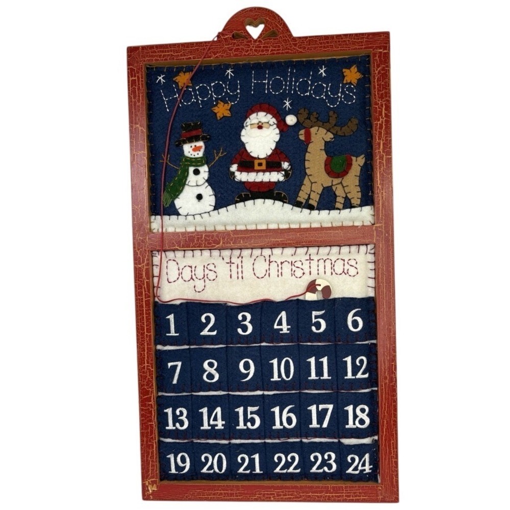 Rustic Wooden Advent Calendar 1-24 Felt Pockets Candy Cane Marker Handmade - Picture 2 of 9